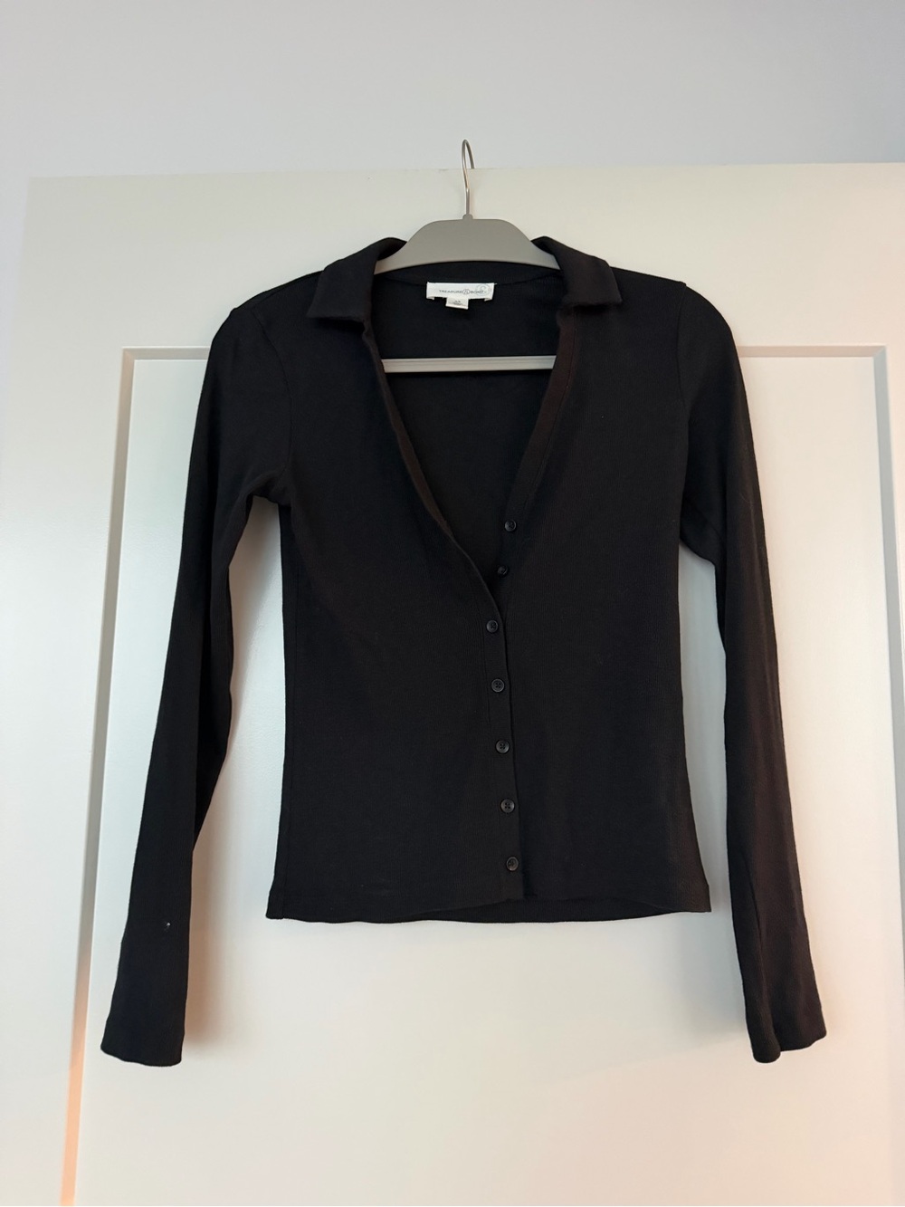 Treasure & Bond Black Long-Sleeve Button-Down Polo Shirt